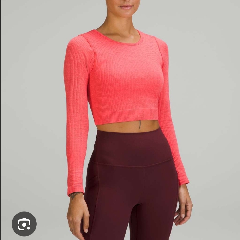 Lululemon Athletica Pale Raspbery Ebb to Street long sleeve crop top